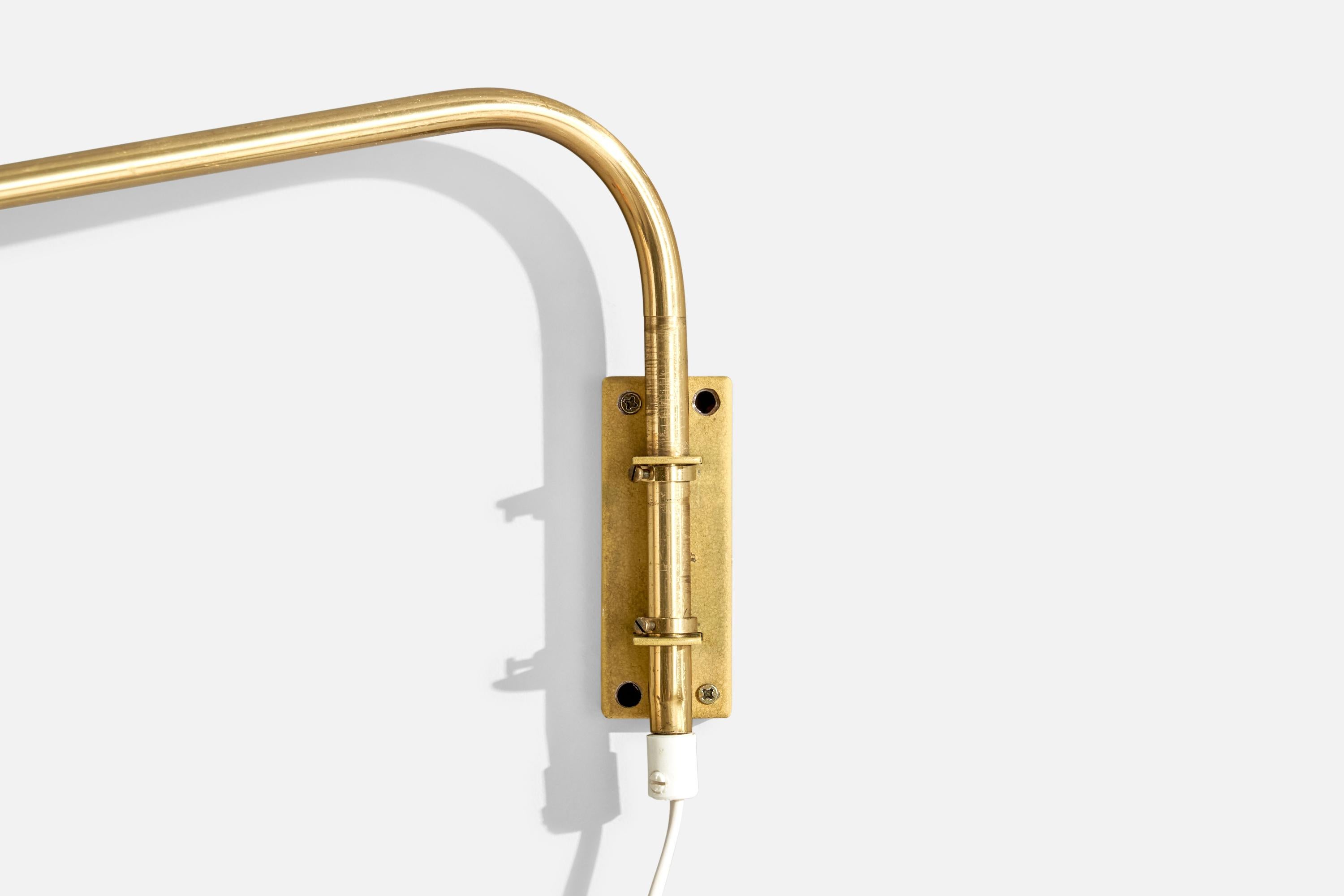 Swedish Designer, Wall Light, Brass, Fabric, Sweden, 1940s at 1stDibs