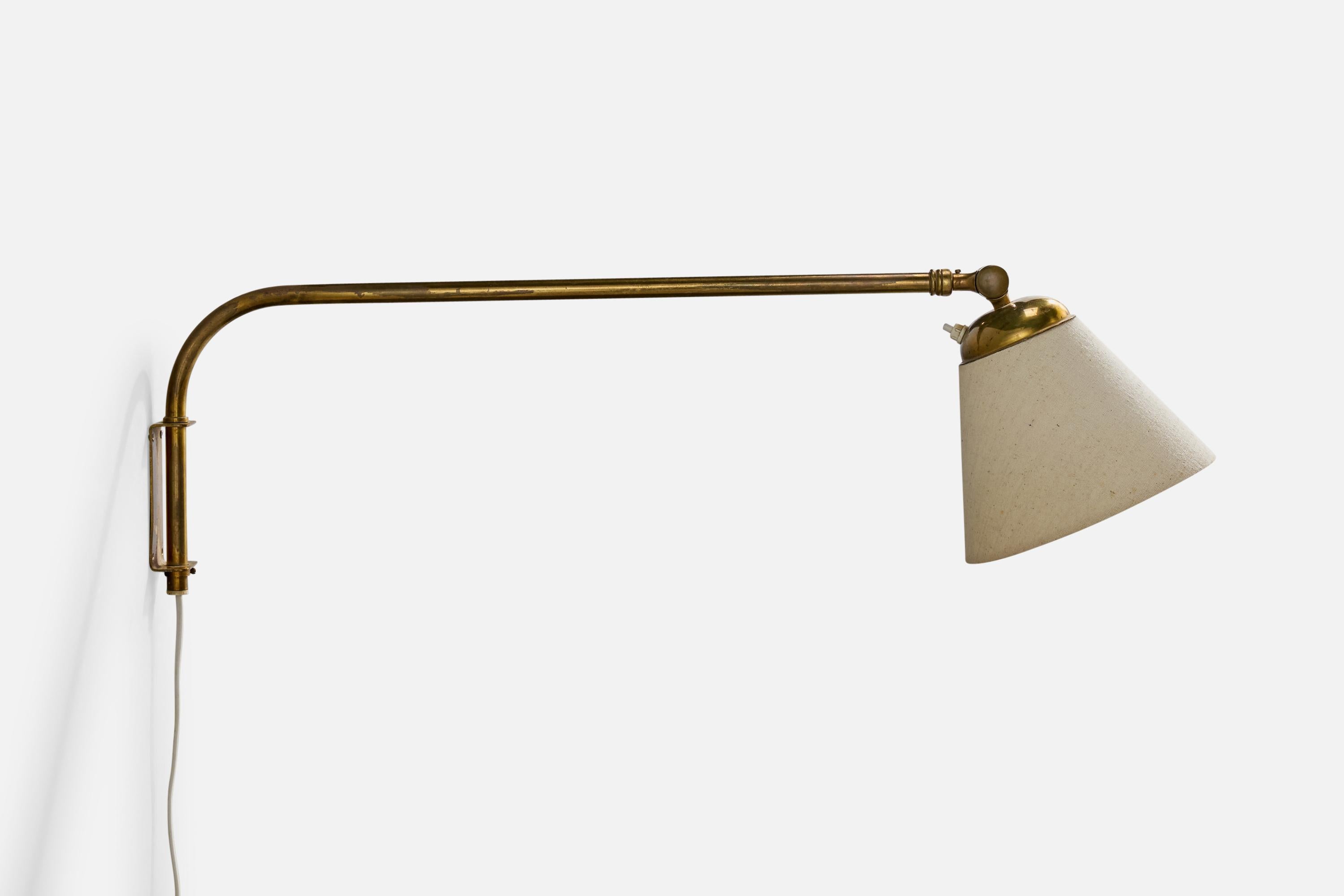Mid-20th Century Swedish Designer, Wall Light, Brass, Fabric, Sweden, 1940s For Sale
