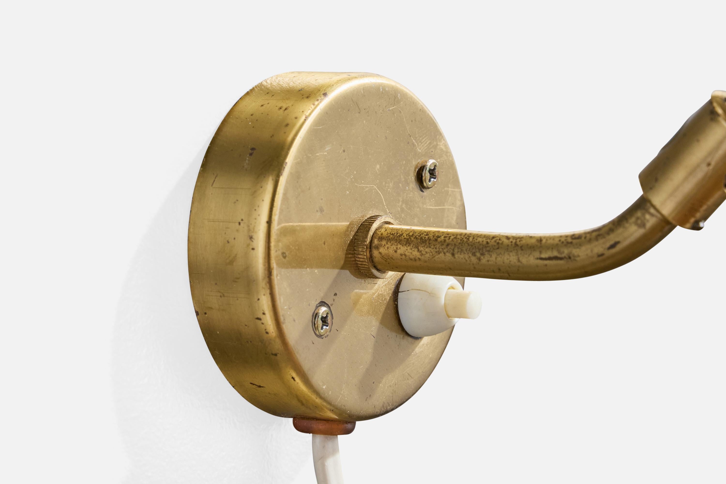 Mid-20th Century Swedish Designer, Wall Light, Brass, Fabric, Sweden, 1940s For Sale