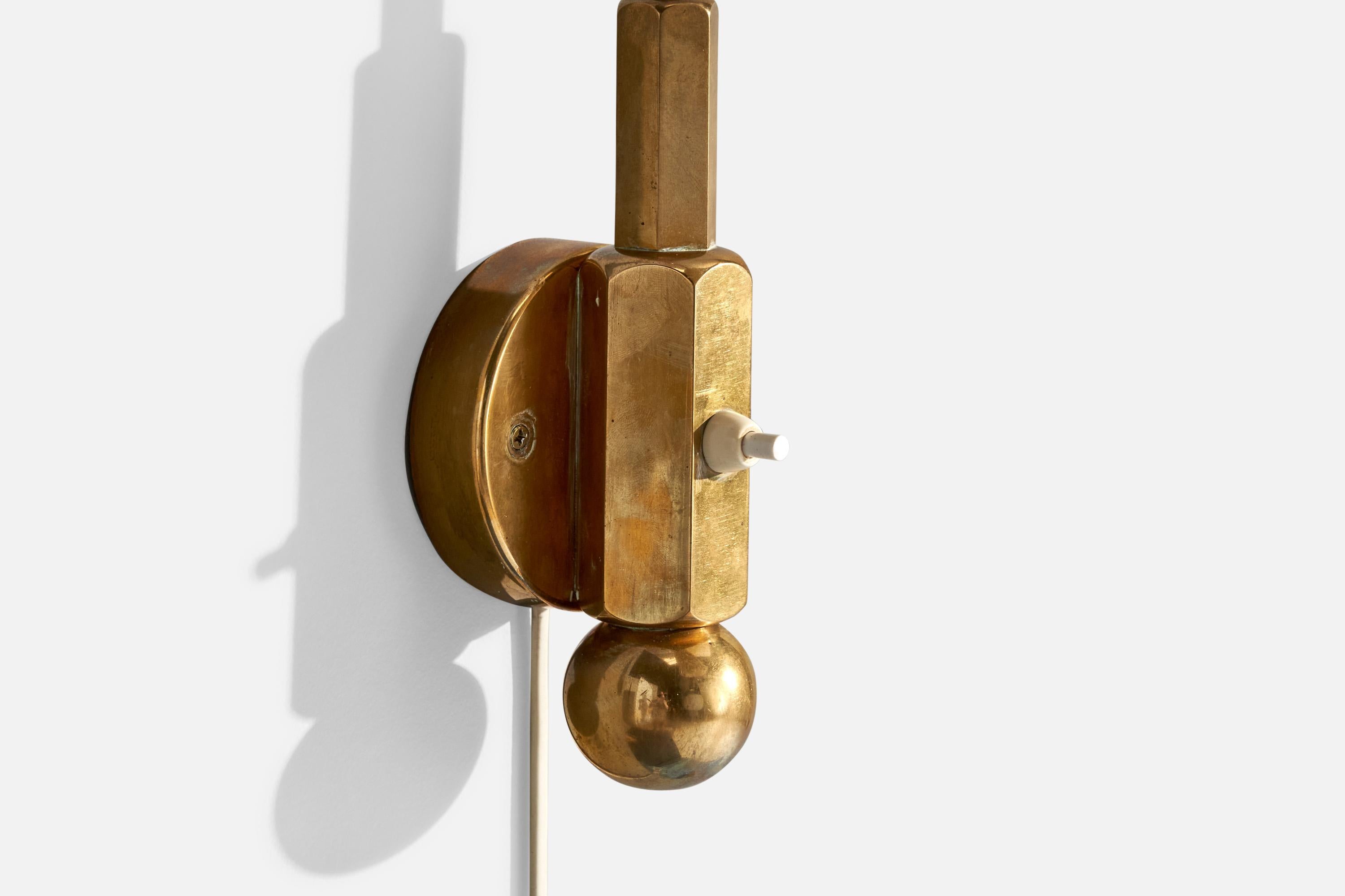 Swedish Designer, Wall Light, Brass, Fabric, Sweden, 1940s 1