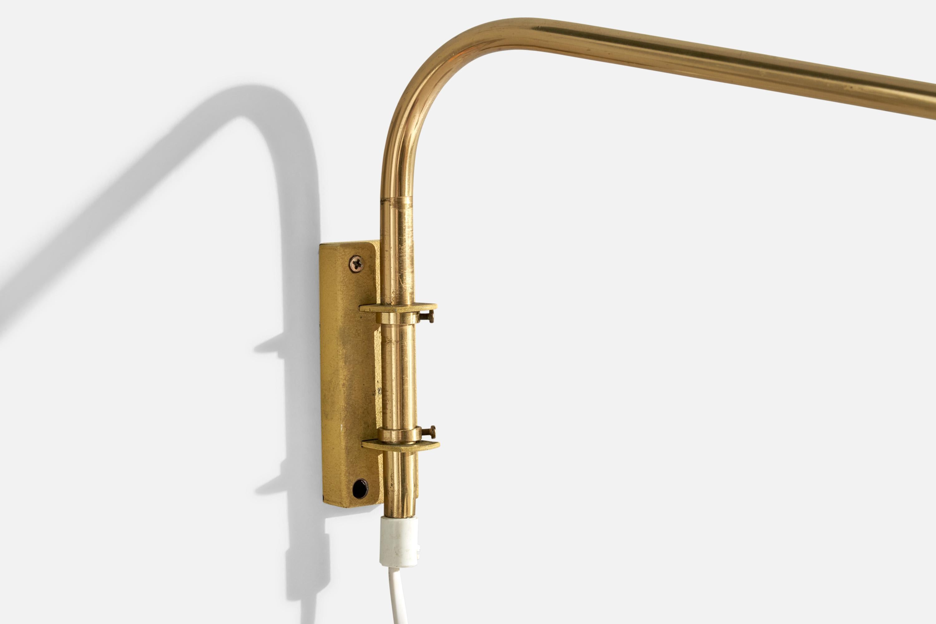 Swedish Designer, Wall Light, Brass, Fabric, Sweden, 1940s at 1stDibs