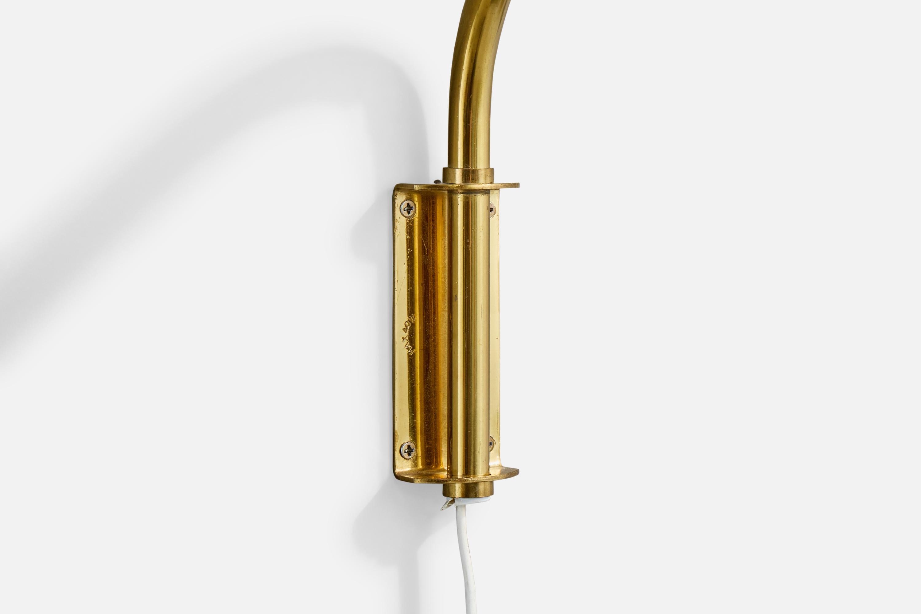 Swedish Designer, Wall Light, Brass, Fabric, Sweden, 1940s For Sale 1