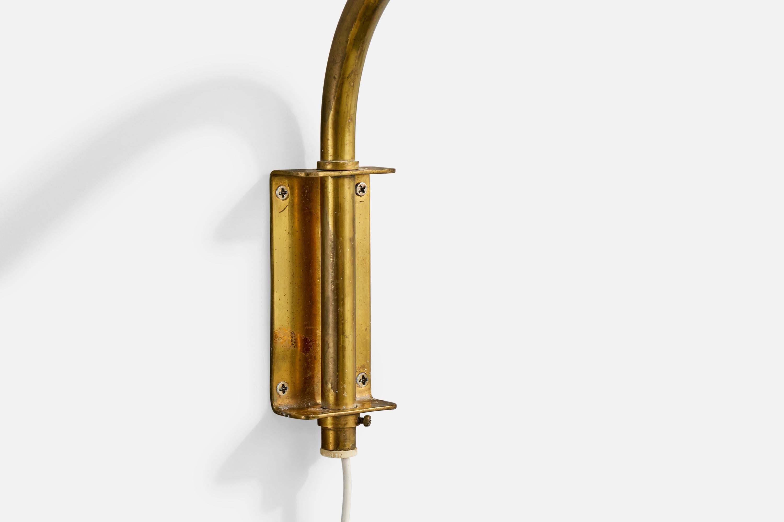 Swedish Designer, Wall Light, Brass, Fabric, Sweden, 1940s For Sale 1