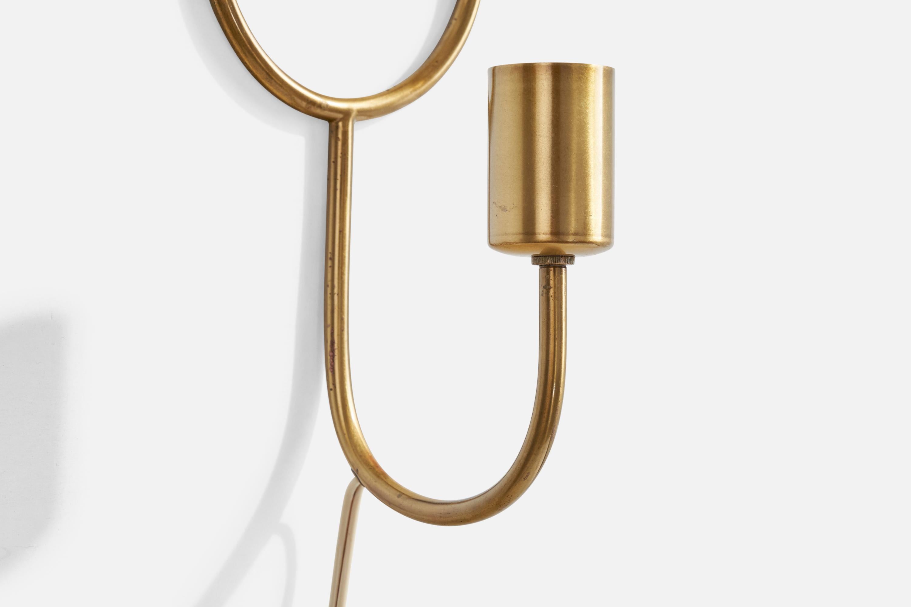 Ottone Swedish Designer, Wall Light, Brass, Fabric, Sweden, 1940s in vendita