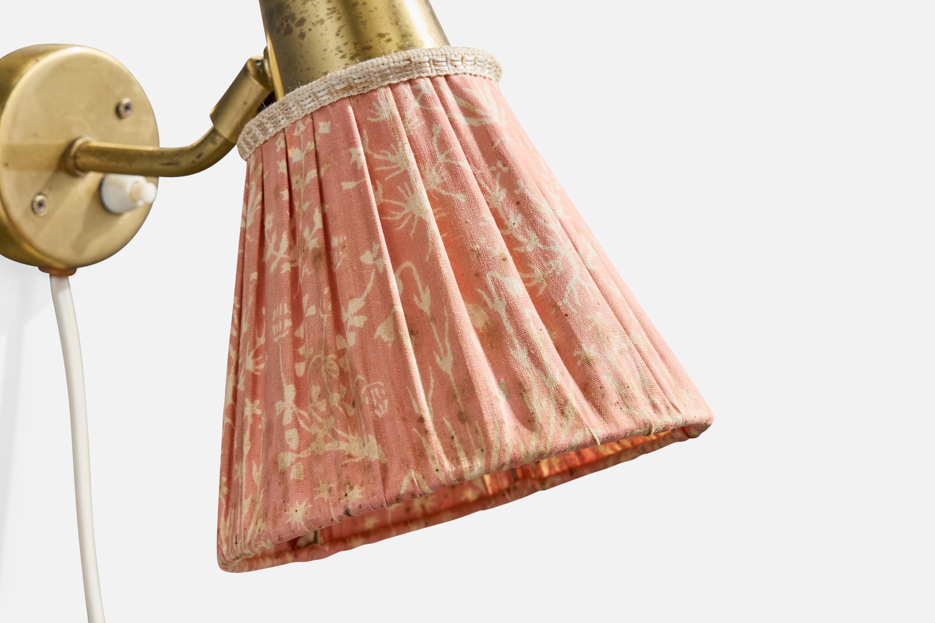 Swedish Designer, Wall Light, Brass, Fabric, Sweden, 1940s For Sale 2