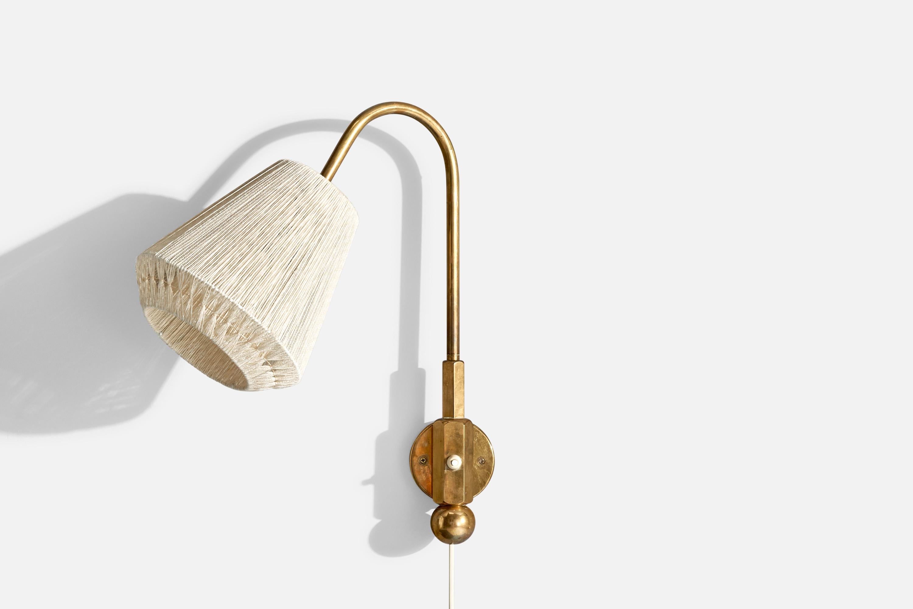 Swedish Designer, Wall Light, Brass, Fabric, Sweden, 1940s 4