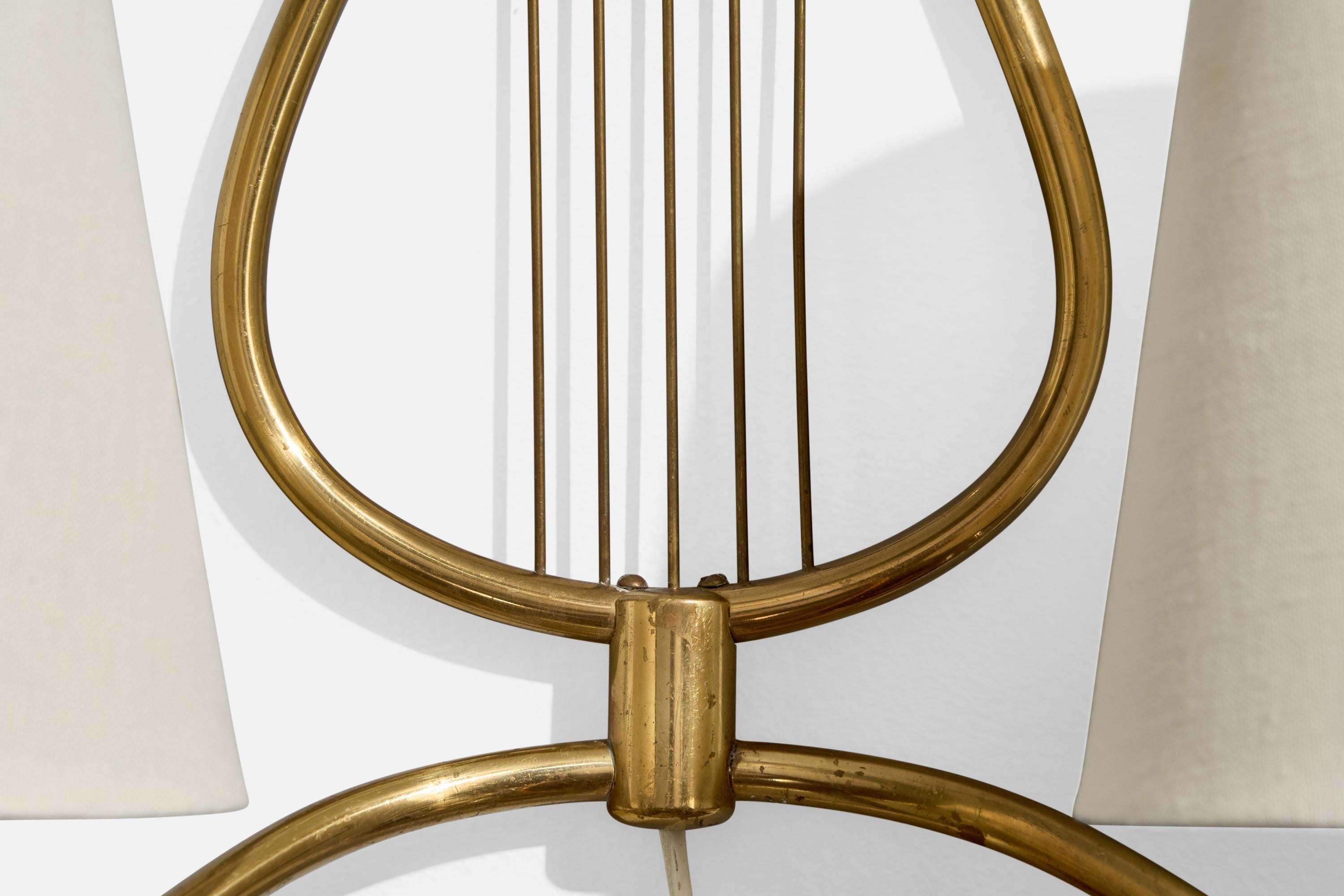 Swedish Designer, Wall Light, Brass, Fabric, Sweden, 1940s For Sale 5