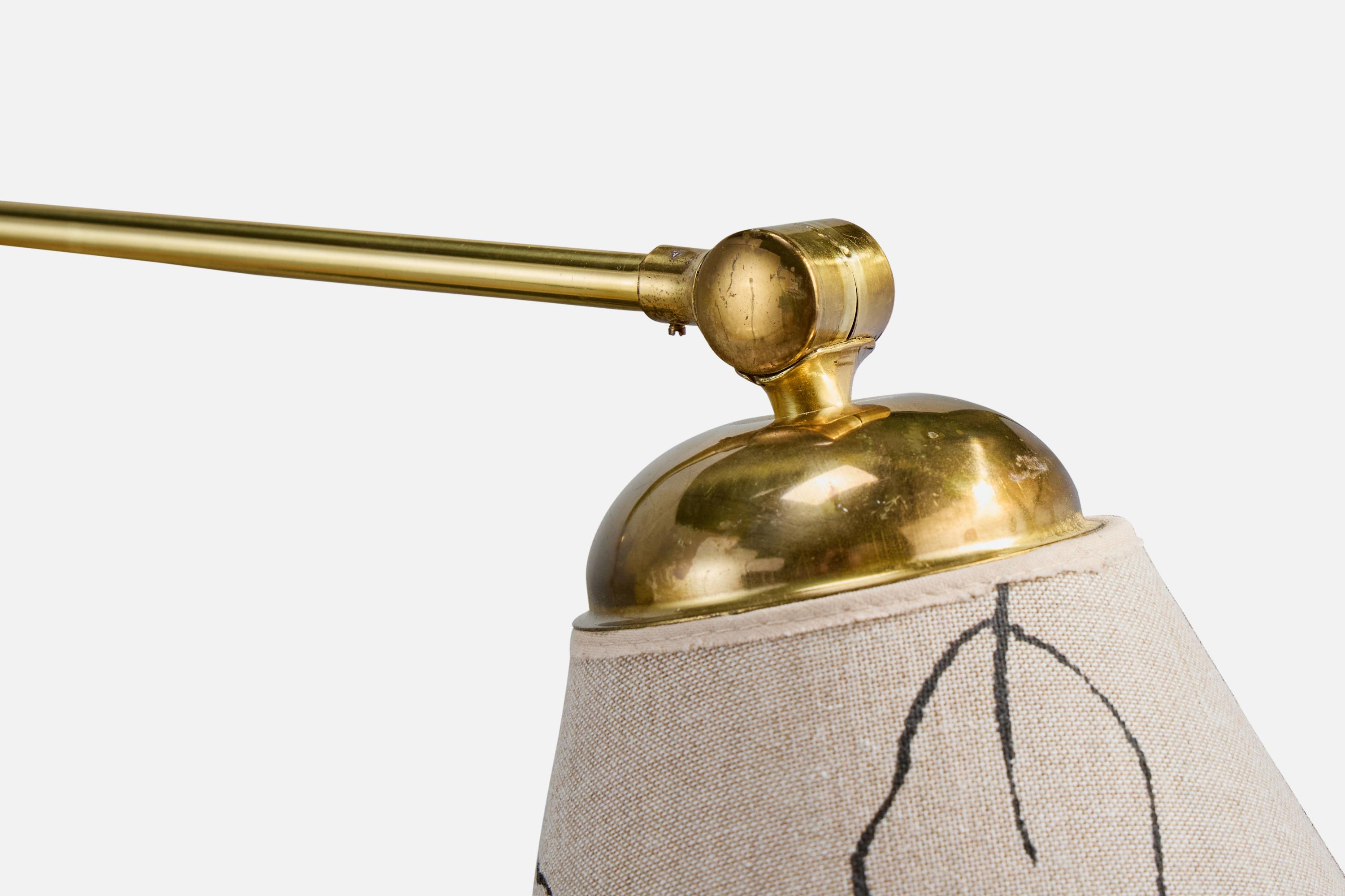 Swedish Designer, Wall Light, Brass, Fabric, Sweden, 1940s For Sale 4
