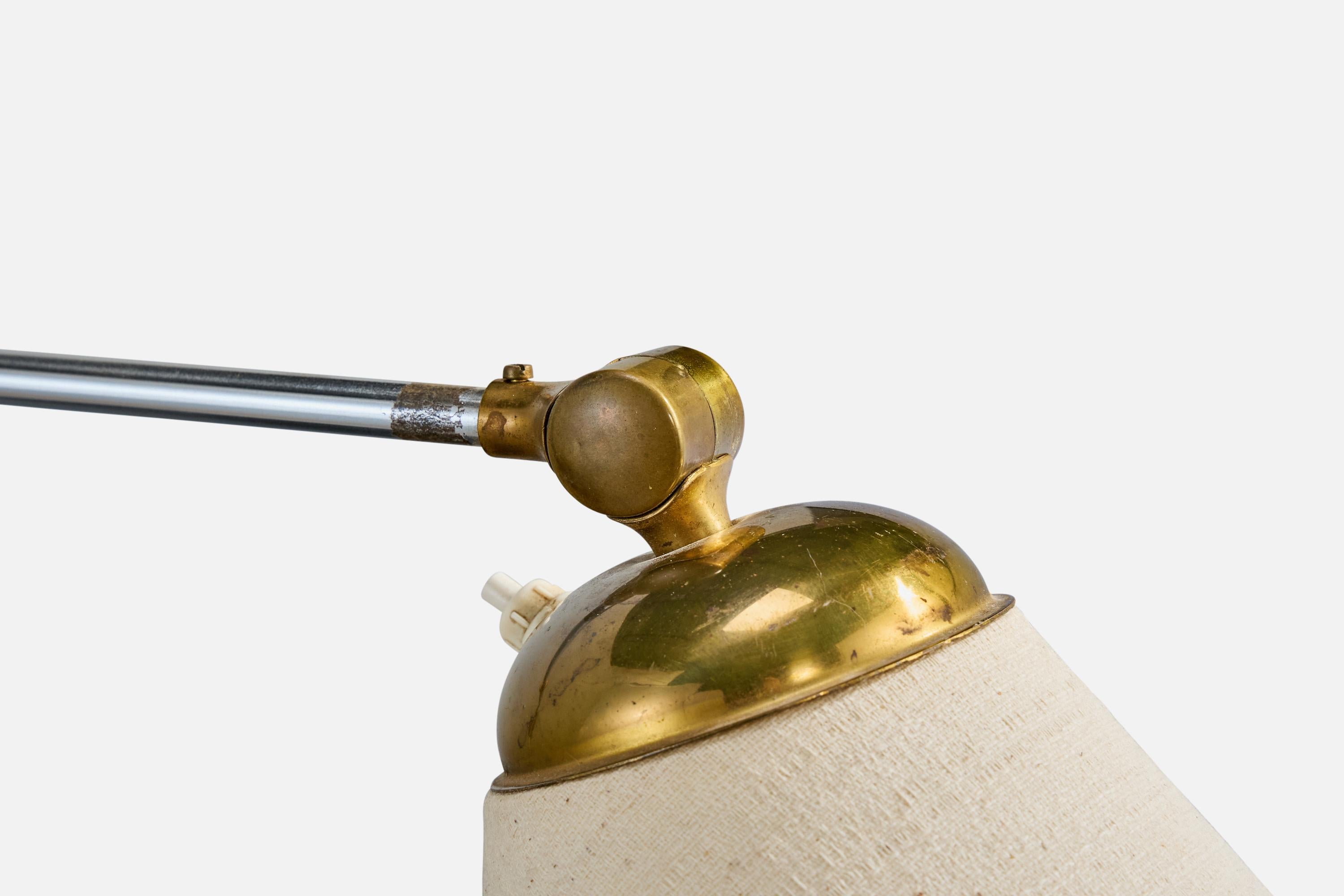 Swedish Designer, Wall Light, Brass, Fabric, Sweden, 1940s For Sale 4