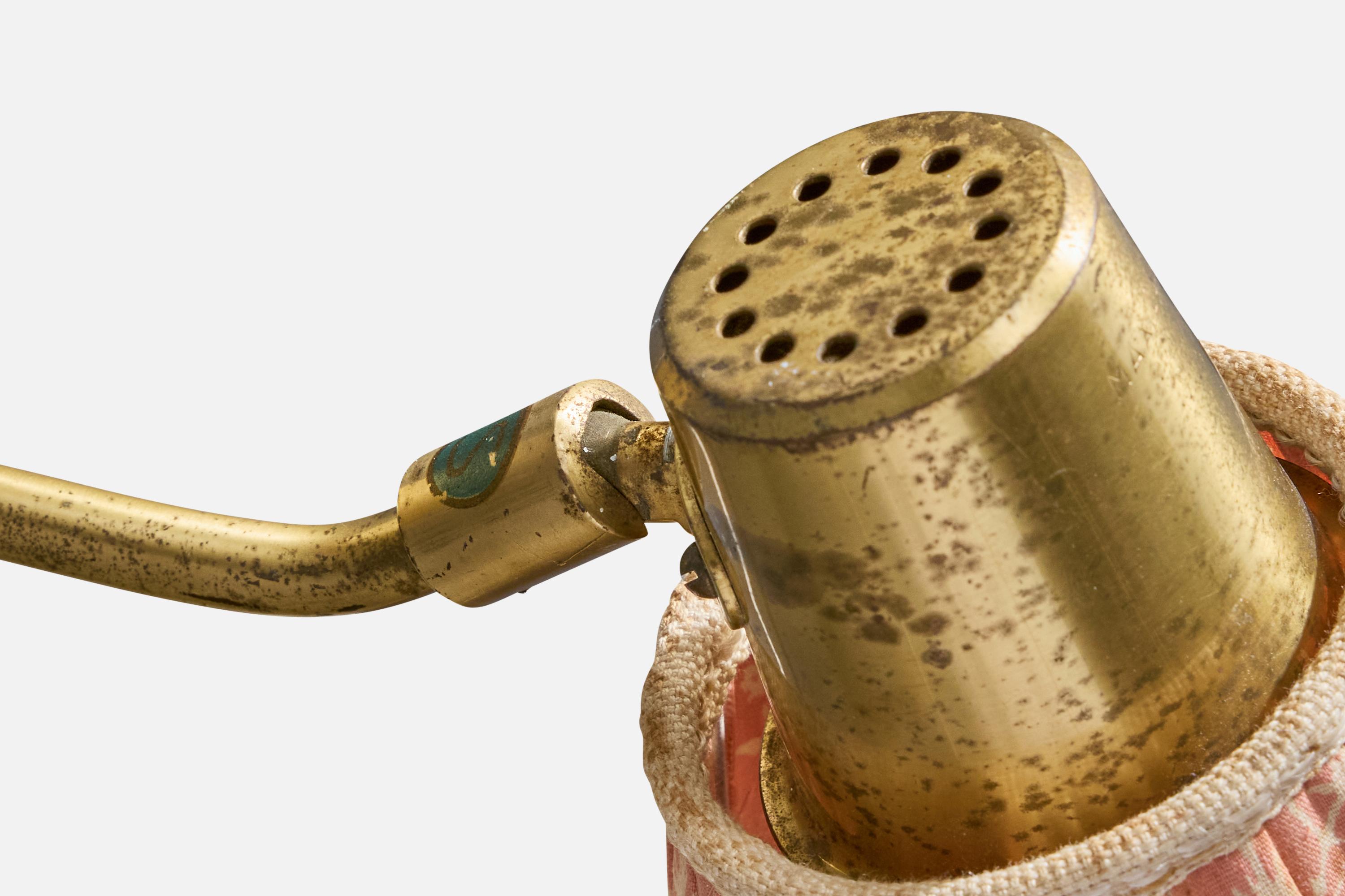 Swedish Designer, Wall Light, Brass, Fabric, Sweden, 1940s For Sale 4