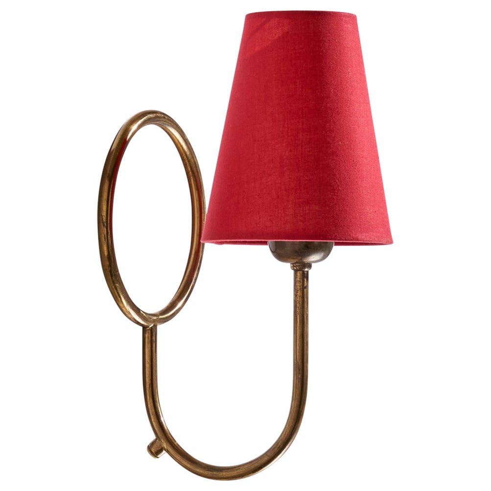 Swedish Designer, Wall Light, Brass, Fabric, Sweden, 1940s