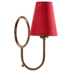 Swedish Designer, Wall Light, Brass, Fabric, Sweden, 1940s