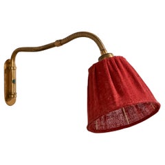 Swedish Designer, Wall Light, Brass, Fabric, Sweden, 1940s