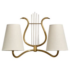 Swedish Designer, Wall Light, Brass, Fabric, Sweden, 1940s