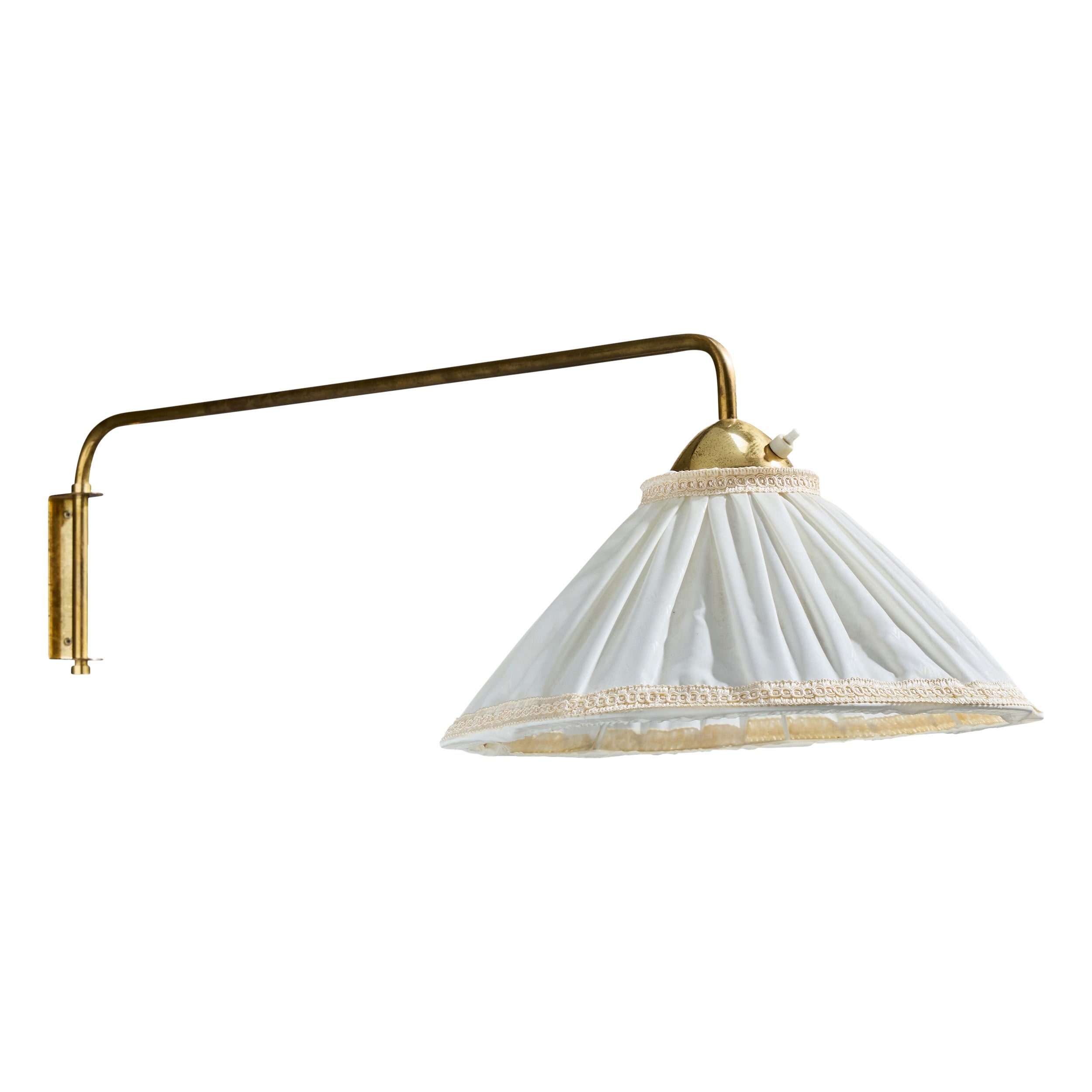 Swedish Designer, Wall Light, Brass, Fabric, Sweden, 1940s