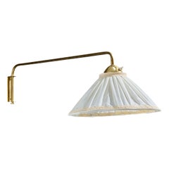 Swedish Designer, Wall Light, Brass, Fabric, Sweden, 1940s