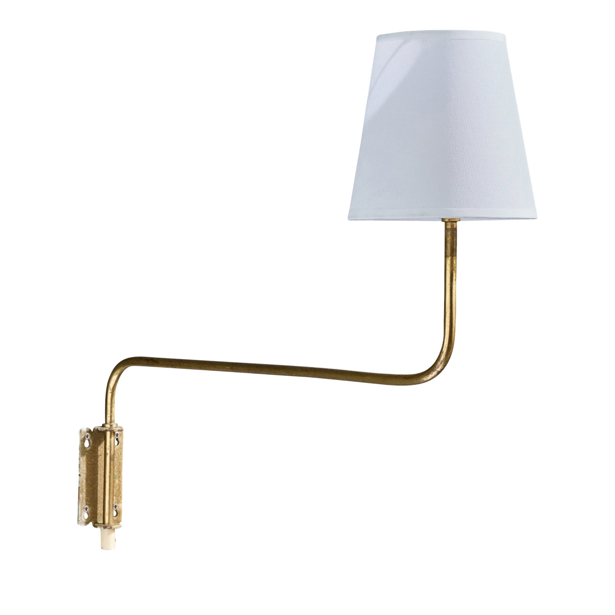 Swedish Designer, Wall Light, Brass, Fabric, Sweden, 1940s