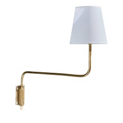 Swedish Designer, Wall Light, Brass, Fabric, Sweden, 1940s