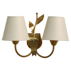 Swedish Designer, Wall Light, Brass, Fabric, Sweden, 1940s