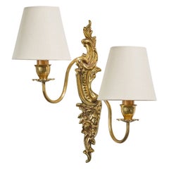 Swedish Designer, Wall Light, Brass, Fabric, Sweden, 1940s