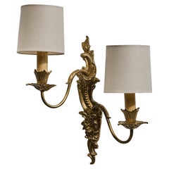 Swedish Designer, Wall Light, Brass, Fabric, Sweden, 1940s