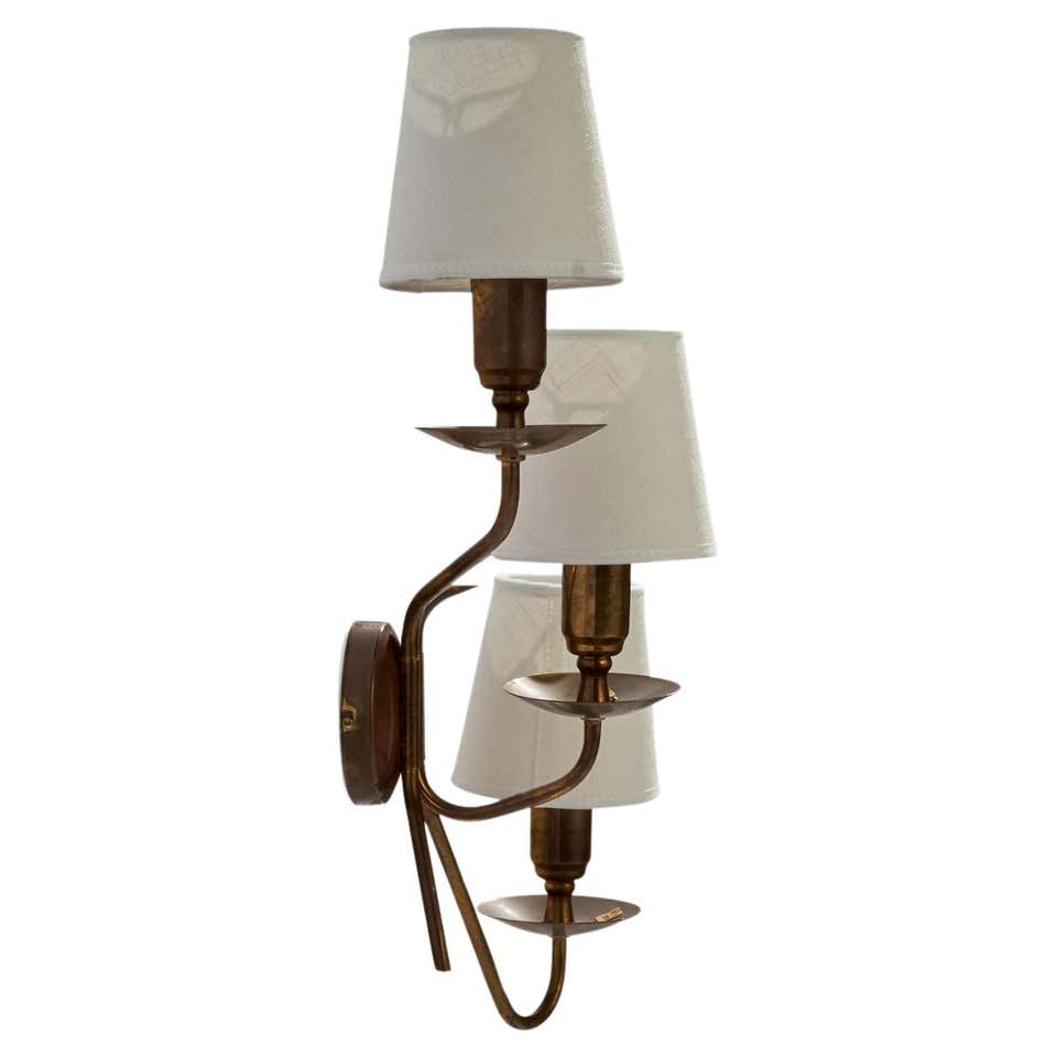 Swedish Designer, Functionalist Wall Light, Brass, Fabric, Sweden ...