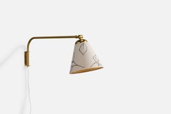 Swedish Designer, Wall Light, Brass, Fabric, Sweden, 1940s