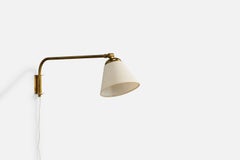 Swedish Designer, Wall Light, Brass, Fabric, Sweden, 1940s