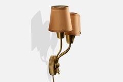 Swedish Designer, Wall Light, Brass, Fabric, Sweden, 1950s