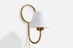 Swedish Designer, Wall Light, Brass, Fabric, Sweden, 1950s