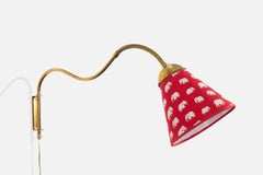 Swedish Designer, Wall Light, Brass, Fabric, Sweden, 1950s