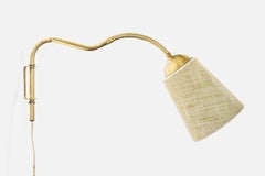 Swedish Designer, Wall Light, Brass, Fabric, Sweden, 1950s