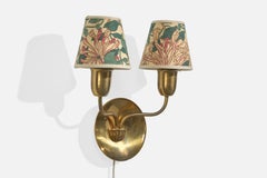 Swedish Designer, Wall Light, Brass, Fabric, Sweden, 1950s