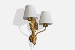 Lampada da parete di design svedese, ottone, tessuto, Svezia, anni '50