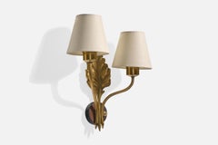 Swedish Designer, Wall Light, Brass, Fabric, Sweden, 1950s