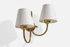 Swedish Designer, Wall Light, Brass, Fabric, Sweden, 1950s