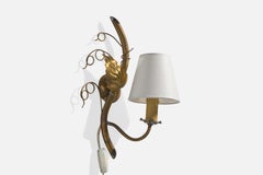 Swedish Designer, Wall Light, Brass, Fabric, Sweden, 1950s