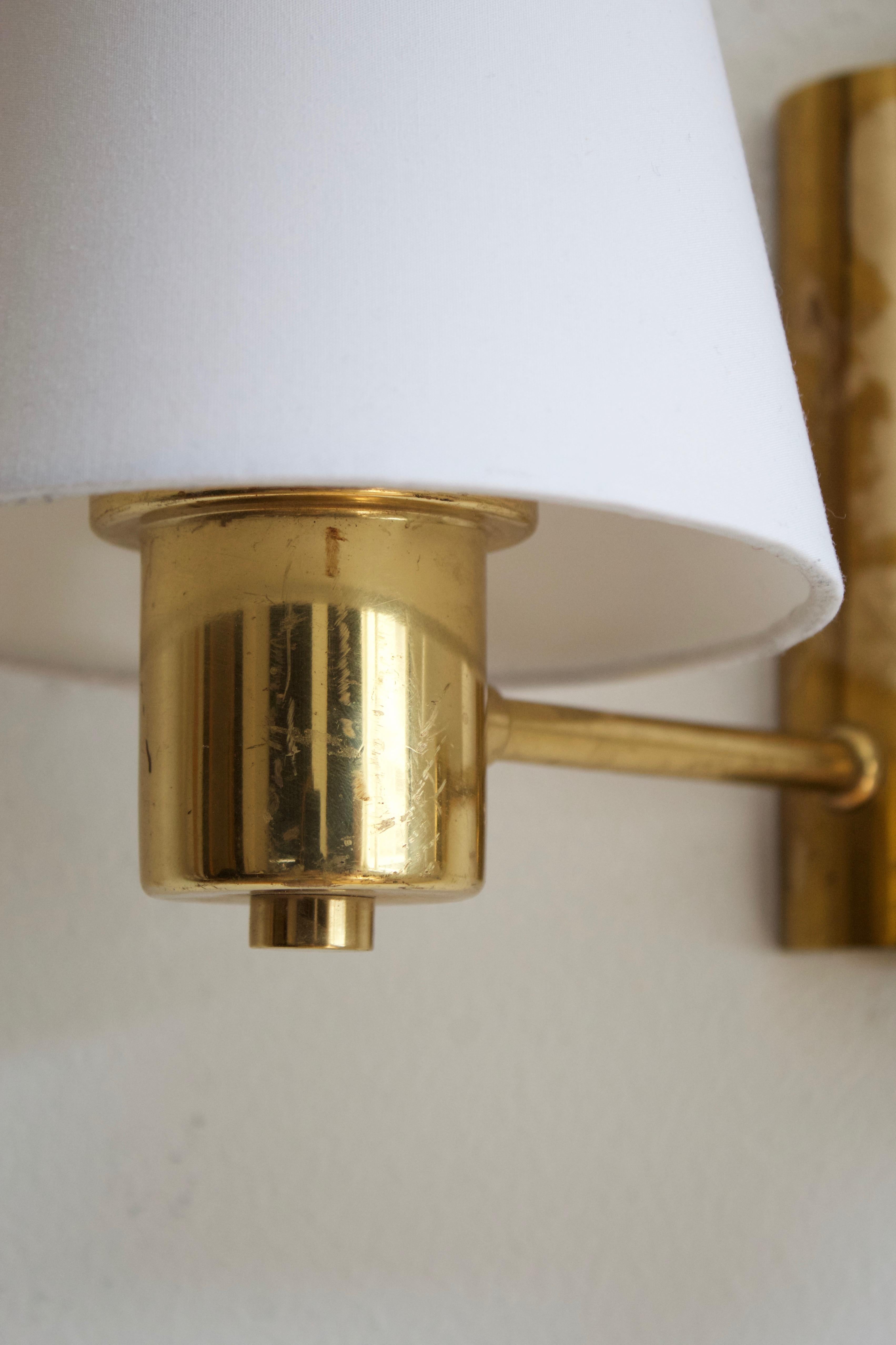 Swedish Designer, Wall Light, Brass, Fabric, Sweden, 1950s In Good Condition In High Point, NC