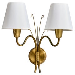 Swedish Designer, Wall Light, Brass, Fabric, Sweden, 1950s