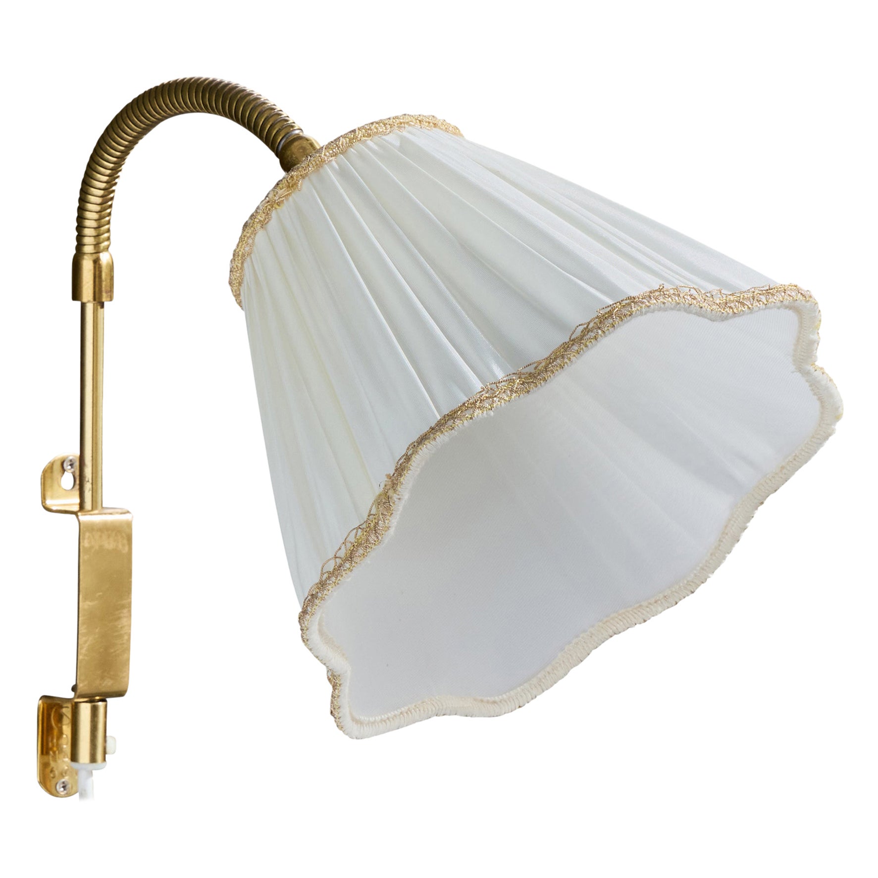 Swedish Designer, Wall Light, Brass, Fabric, Sweden, 1950s