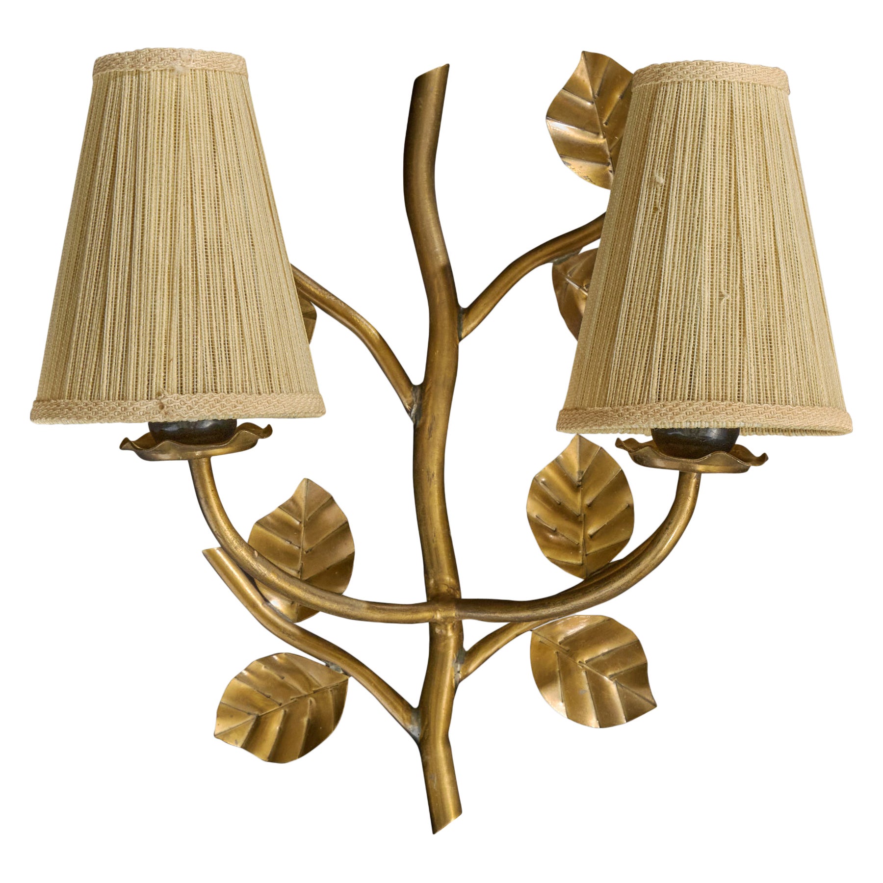 Swedish Designer, Wall Light, Brass, Fabric, Sweden, 1950s
