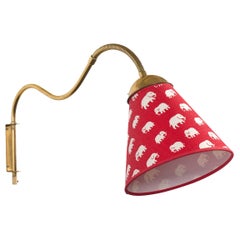 Swedish Designer, Wall Light, Brass, Fabric, Sweden, 1950s