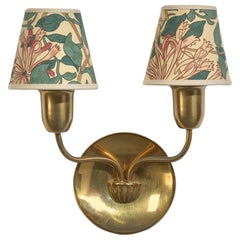 Swedish Designer, Wall Light, Brass, Fabric, Sweden, 1950s