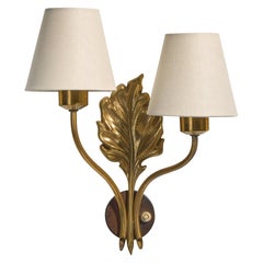 Swedish Designer, Wall Light, Brass, Fabric, Sweden, 1950s