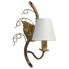 Swedish Designer, Wall Light, Brass, Fabric, Sweden, 1950s