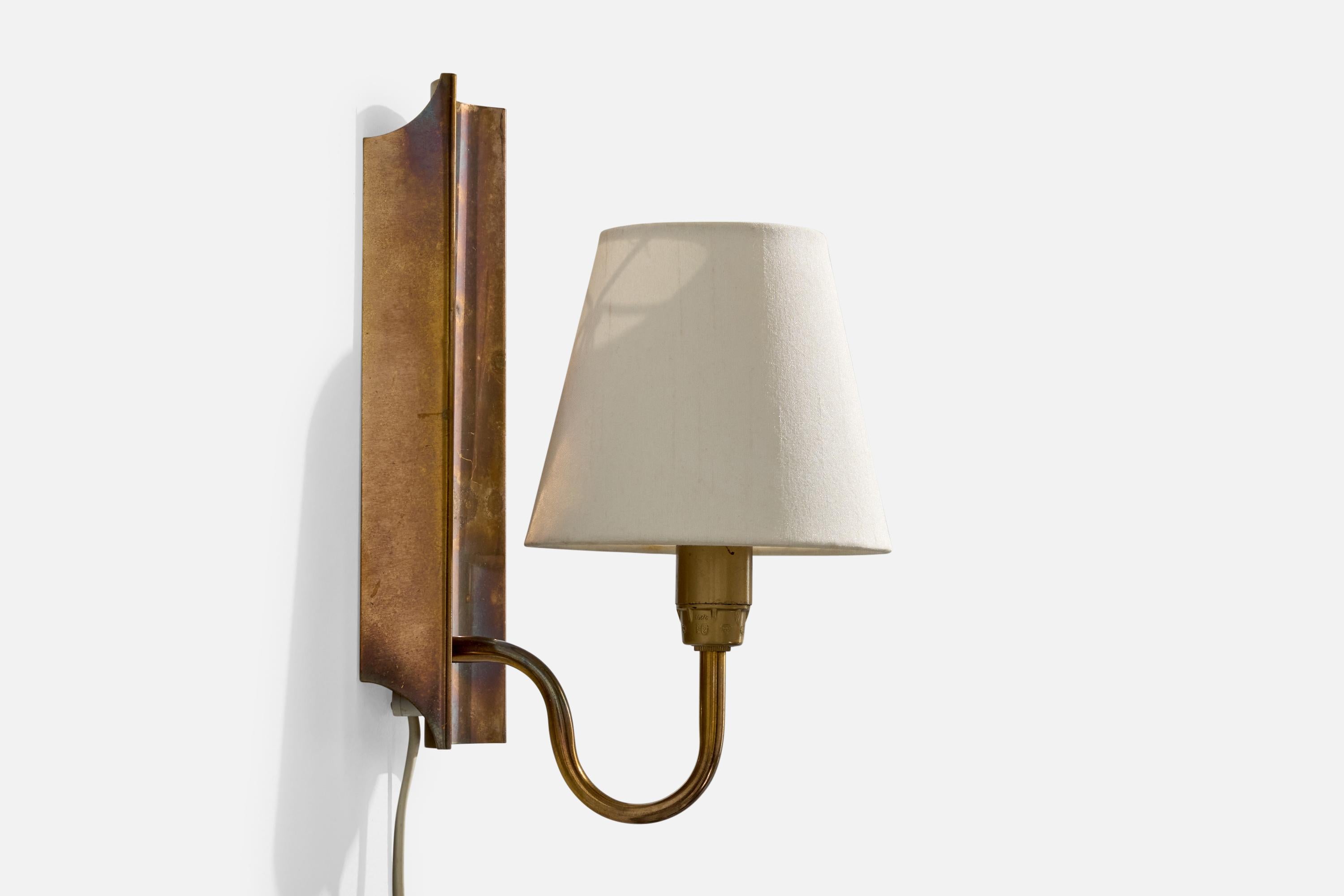 Mid-20th Century Swedish Designer, Wall Light, Brass, Fabric, Sweden, 1960s For Sale