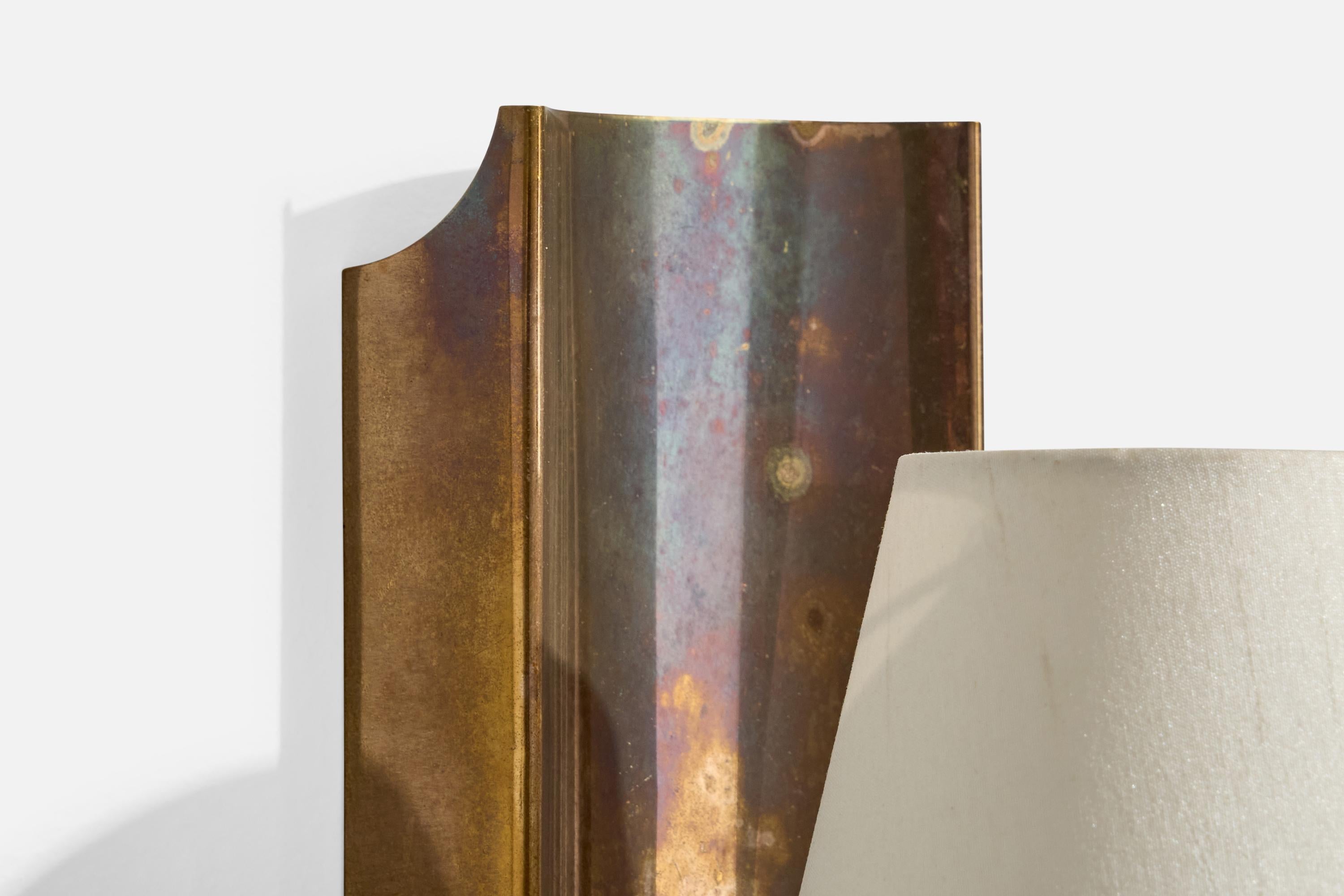 Swedish Designer, Wall Light, Brass, Fabric, Sweden, 1960s For Sale 1