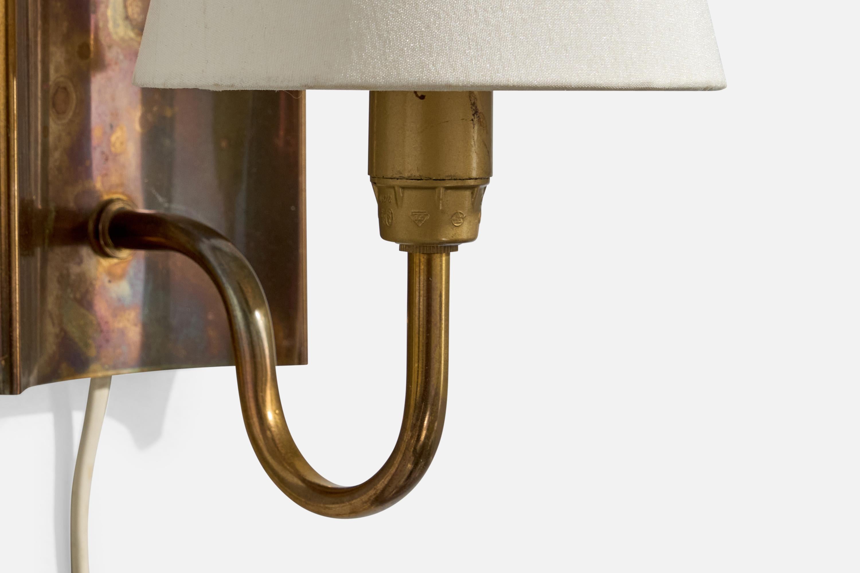 Swedish Designer, Wall Light, Brass, Fabric, Sweden, 1960s For Sale 3