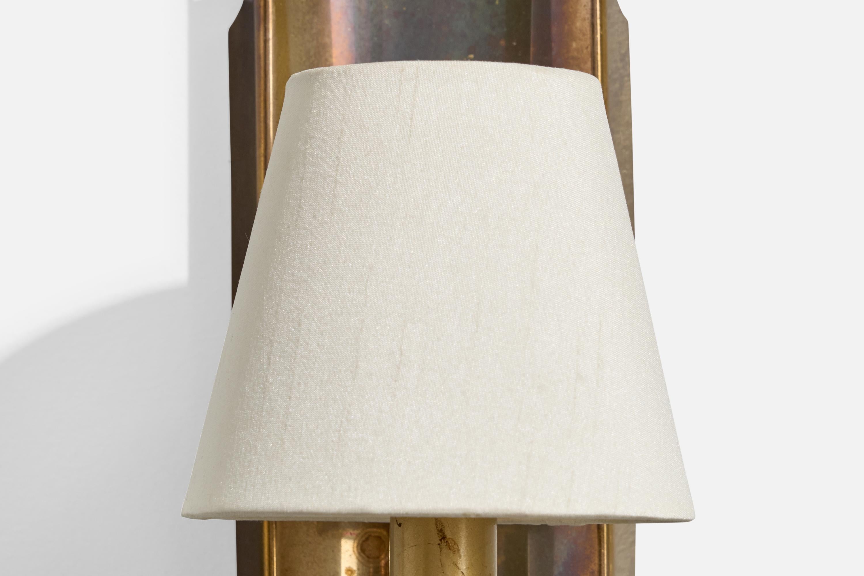 Swedish Designer, Wall Light, Brass, Fabric, Sweden, 1960s For Sale 4