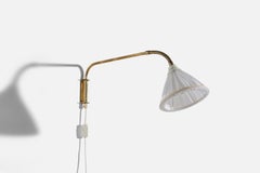 Swedish Designer, Wall Light, Brass, Fabric, Sweden, c. 1940s
